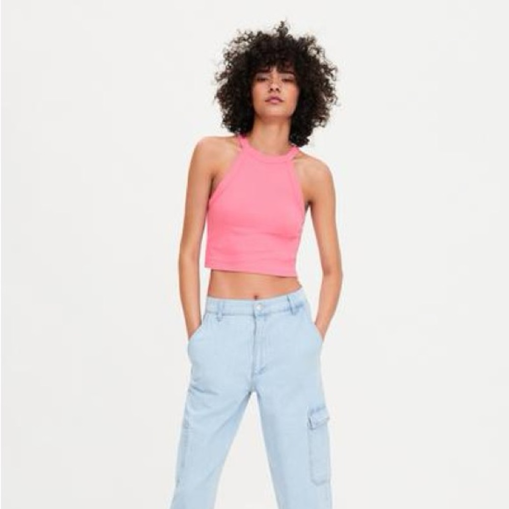Zara Women’s Pink Halter Neck Crop Tank Top